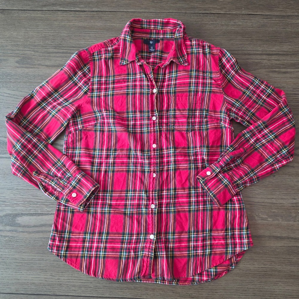 Gap Womens Red Plaid Button Down Shirt Long Sleeve Cotton Flannel Small